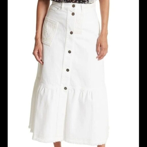 VALENTINO Button Front Denim Ricamato Skirt - Picture 14 of 14